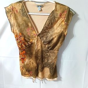 Lei Women's / Junior size L top shirt sleeve tie back double layer pull over